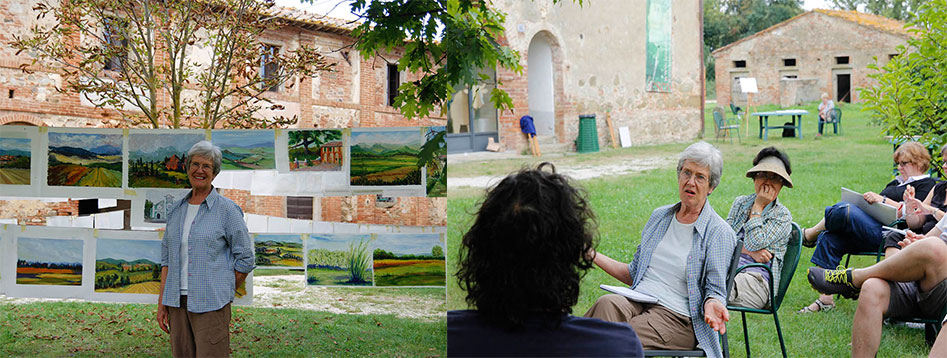 Denise at mid-crit during Studio Italia; discussing about her art